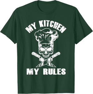 My Kitchen My Rules - Funny Skull Chef Hat Restaurant Chef T-Shirt - T-Shirt | Forest