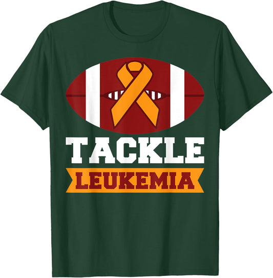 Tackle Leukemia Football Cancer Awareness Survivor Gift T-Shirt - T-Shirt | Forest