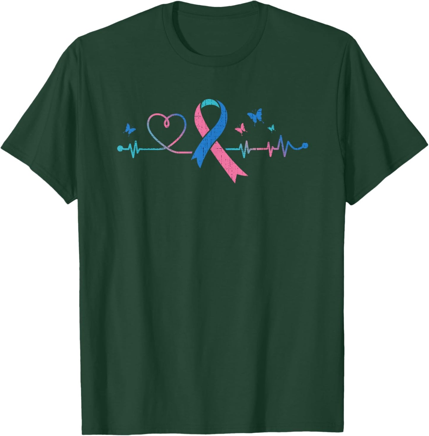 Thyroid Cancer Heartbeat Thyroid Cancer Ribbon Awareness T-Shirt - T-Shirt | Forest