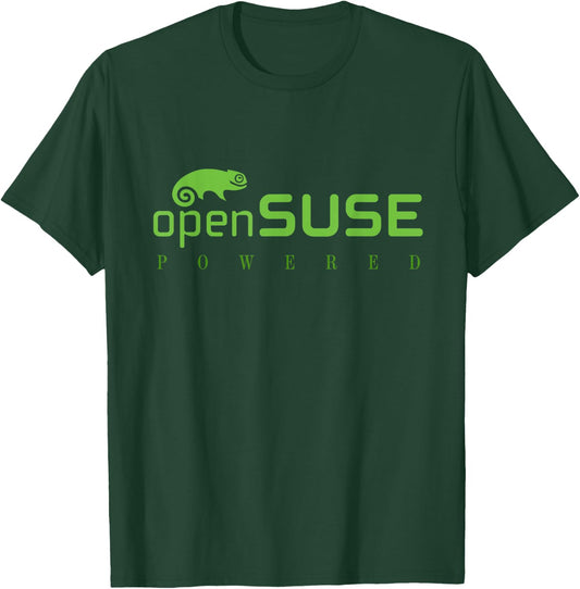 Powered by Linux openSUSE tagline & Logo Open Source Os T-Shirt - T-Shirt | Forest
