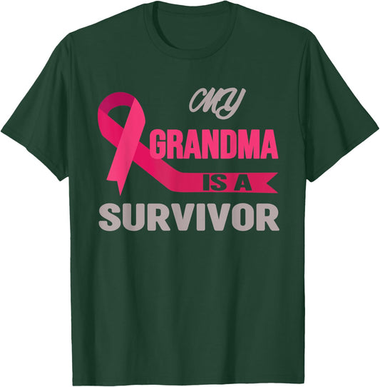 My Grandma Is A Survivor Breast Cancer Awareness T-Shirt - T-Shirt | Forest