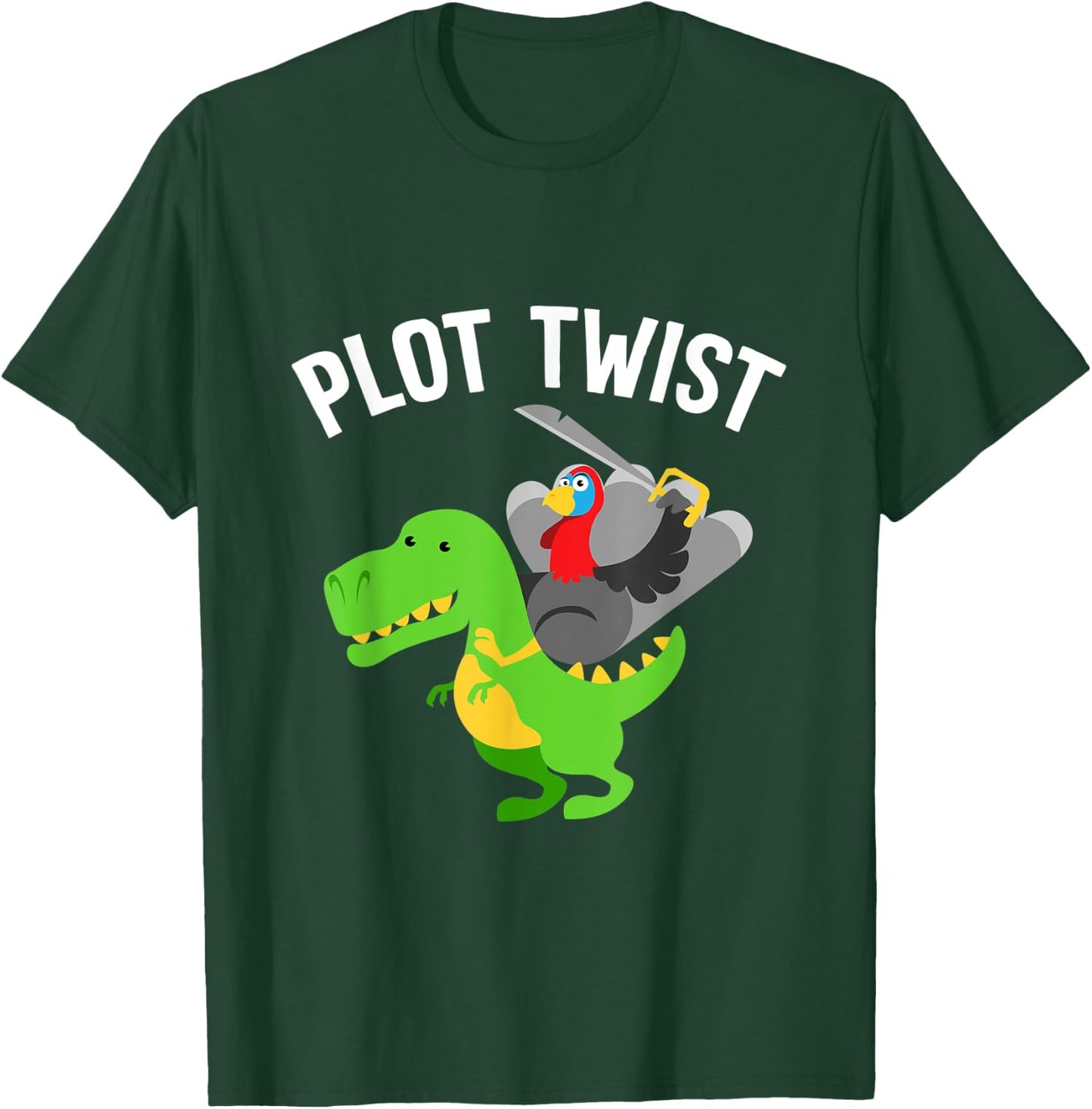 Thanksgiving Turkey riding a dinosaur Tyrannosaurus Rex T-Shirt - T-Shirt | Forest