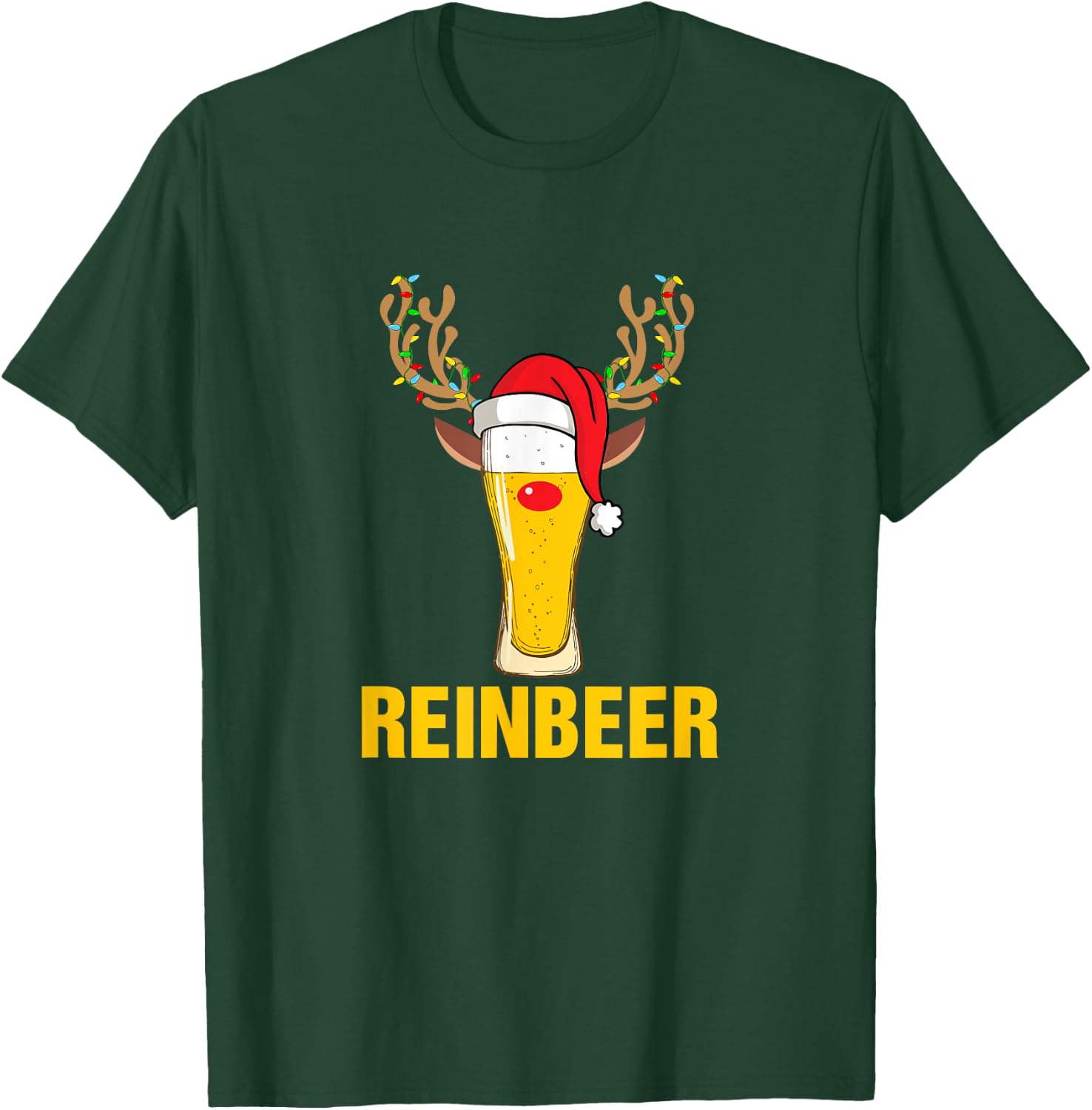Reinbeer Santa Claus Reindeer Beer Funny Christmas Drinking T-Shirt - T-Shirt | Forest
