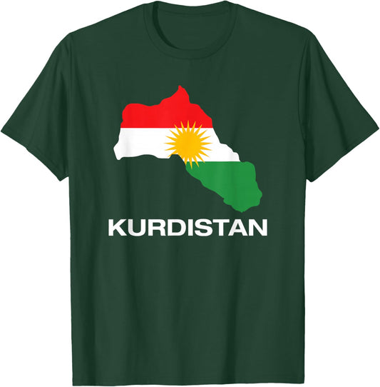 Cool Kurdistan Map with Kurdistan Flag Illustration Graphic T-Shirt - T-Shirt | Forest