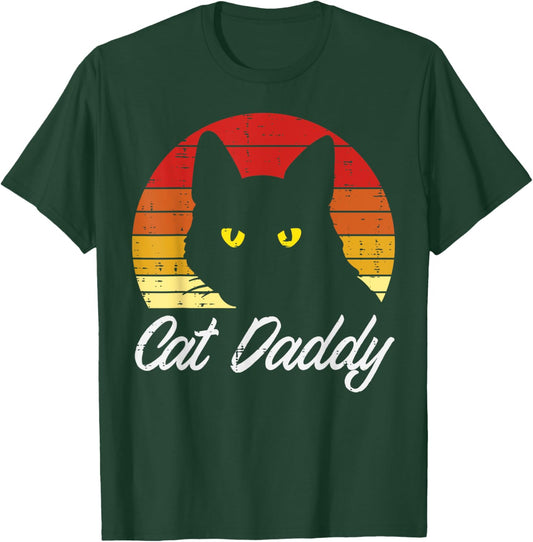 Black Cat Daddy Sunset Retro Feline Animal Pet Dad Men Boys T-Shirt - T-Shirt | Forest