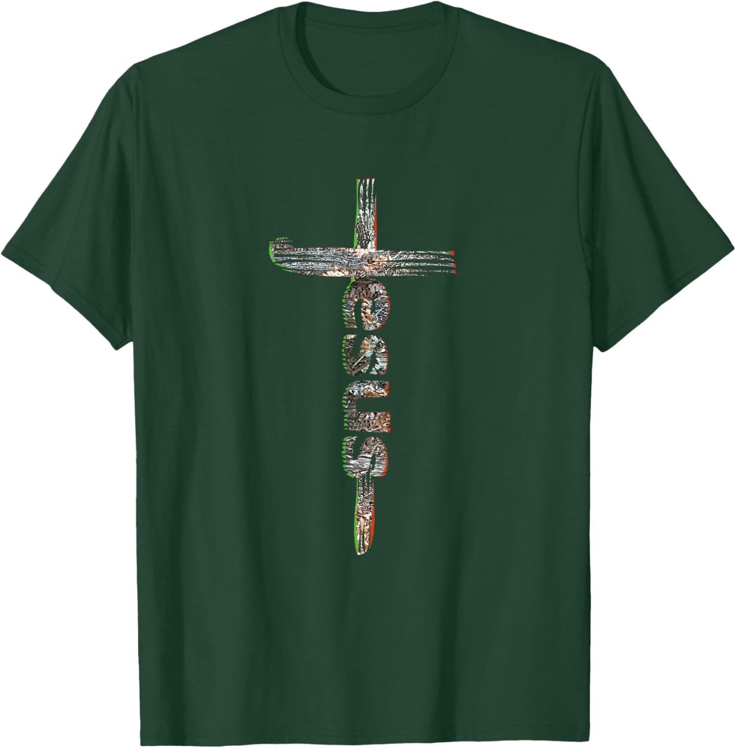 Camo Jesus Cross T-Shirt - T-Shirt | Forest