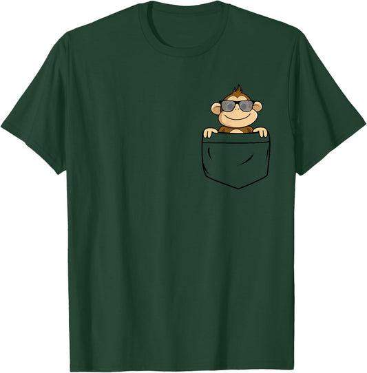 Cute Monkey In My Pocket Smiling With Sunglasses T-Shirt - T-Shirt | Forest
