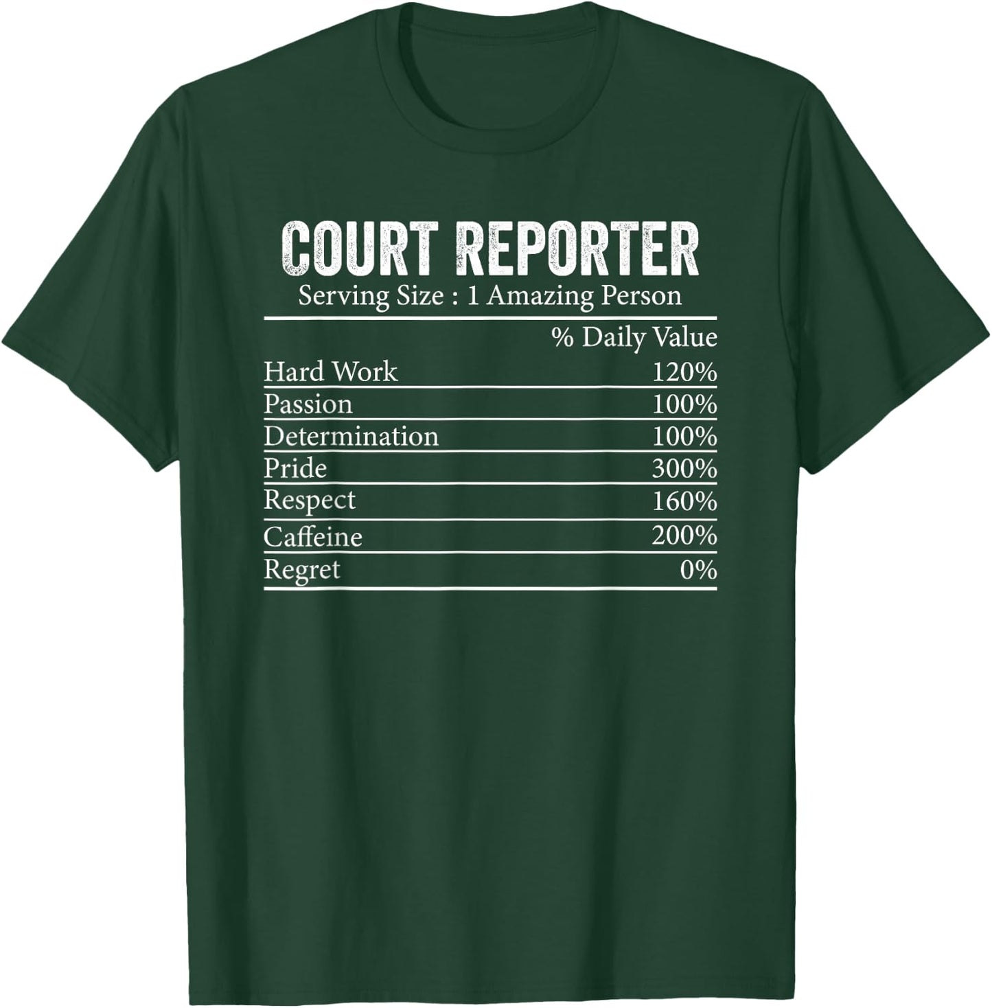 Funny Court Reporter Nutrition Facts Information Men Women T-Shirt - T-Shirt | Forest
