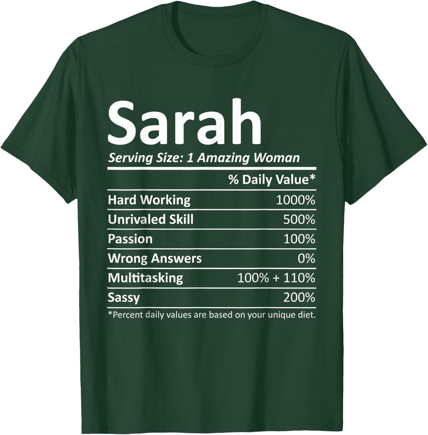 SARAH Nutrition Personalized Name Funny Christmas Gift T-Shirt - T-Shirt | Forest
