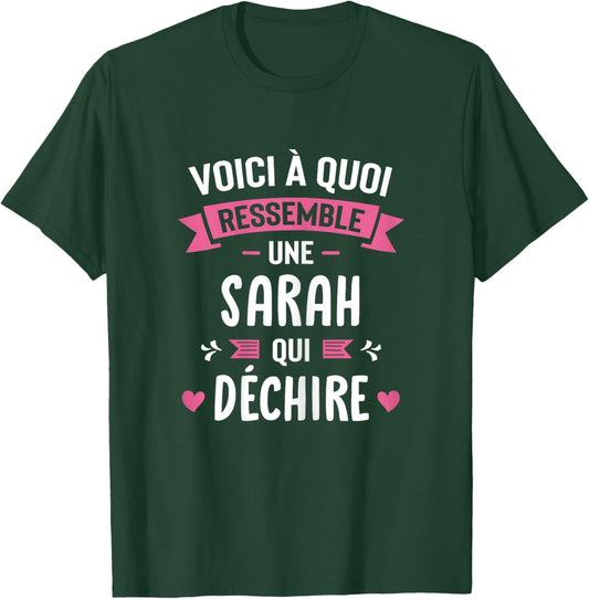 Woman Humour Personalised Gift Sarah Qui Déchire , Black, Female X-Small T-Shirt - T-Shirt | Forest