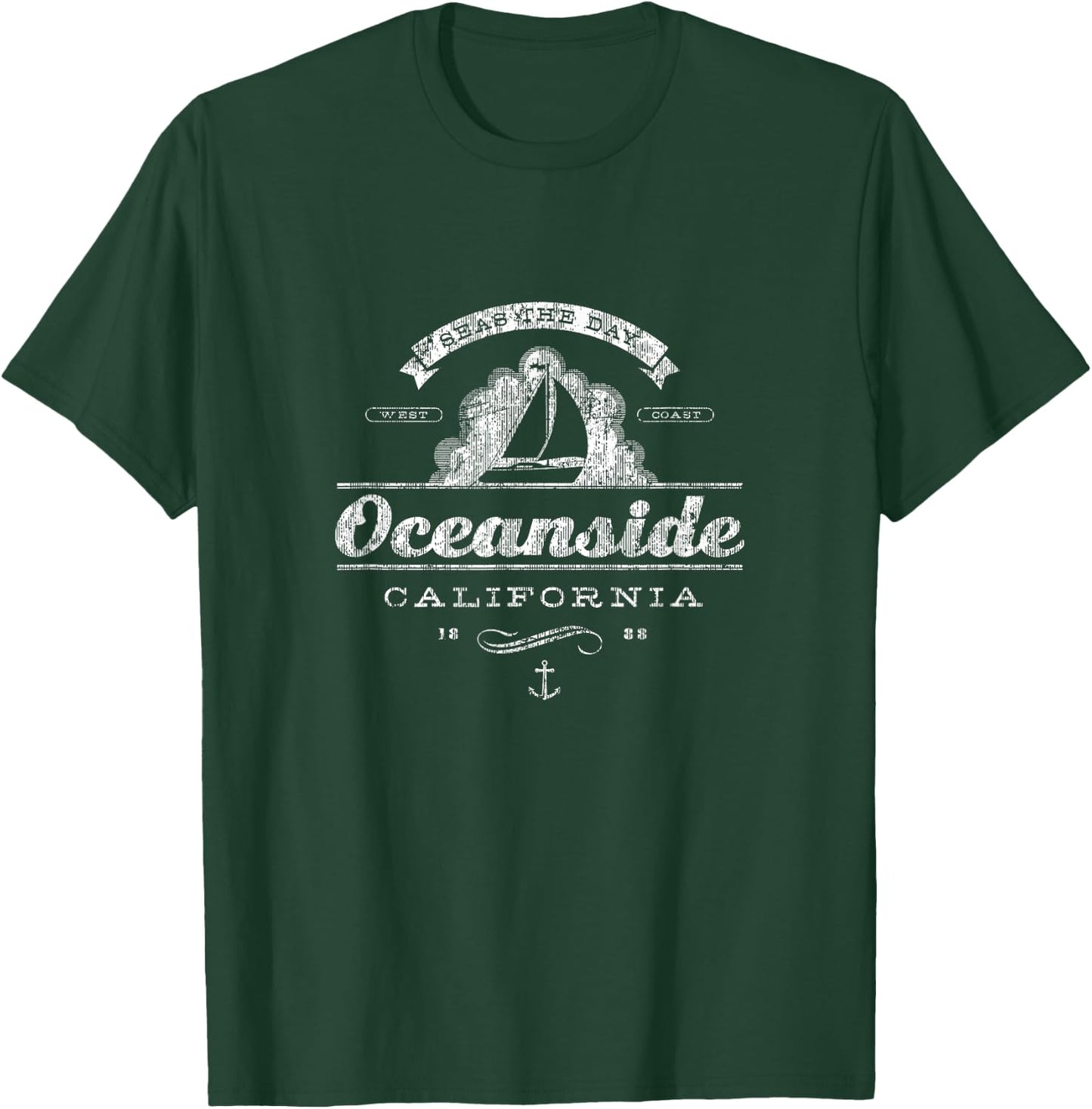 Oceanside CA Sailboat Vintage Nautical Throwback T-Shirt - T-Shirt | Forest