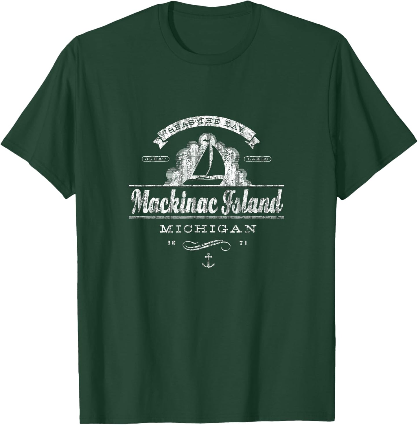 Mackinac Island MI Sailboat Vintage Nautical T-Shirt - T-Shirt | Forest