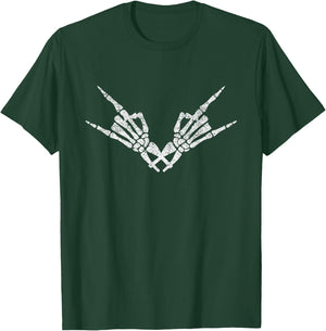 Rock On Rock Star Skeleton Hand Skull Funny Halloween T-Shirt - T-Shirt | Forest