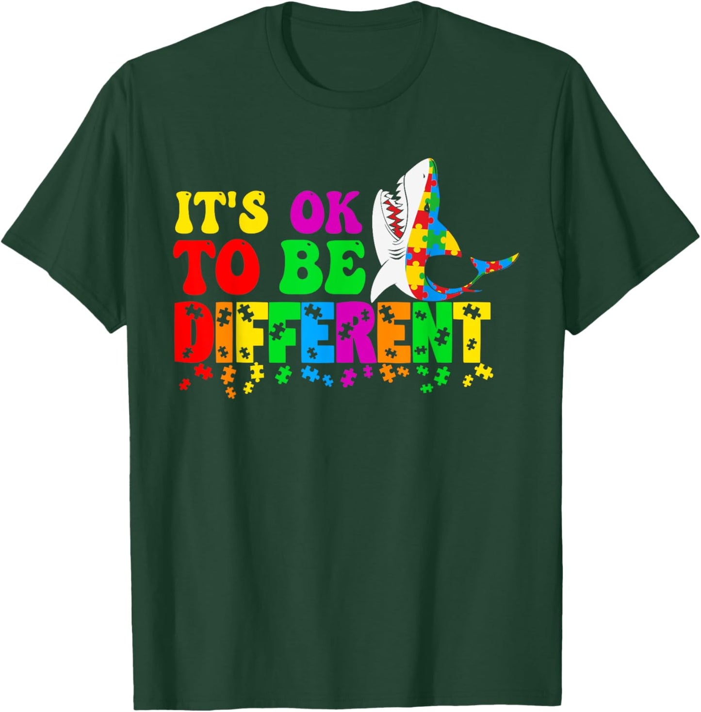 Autism Awareness Cute Shark Animal Its Ok To Be Different T-Shirt - T-Shirt | Forest