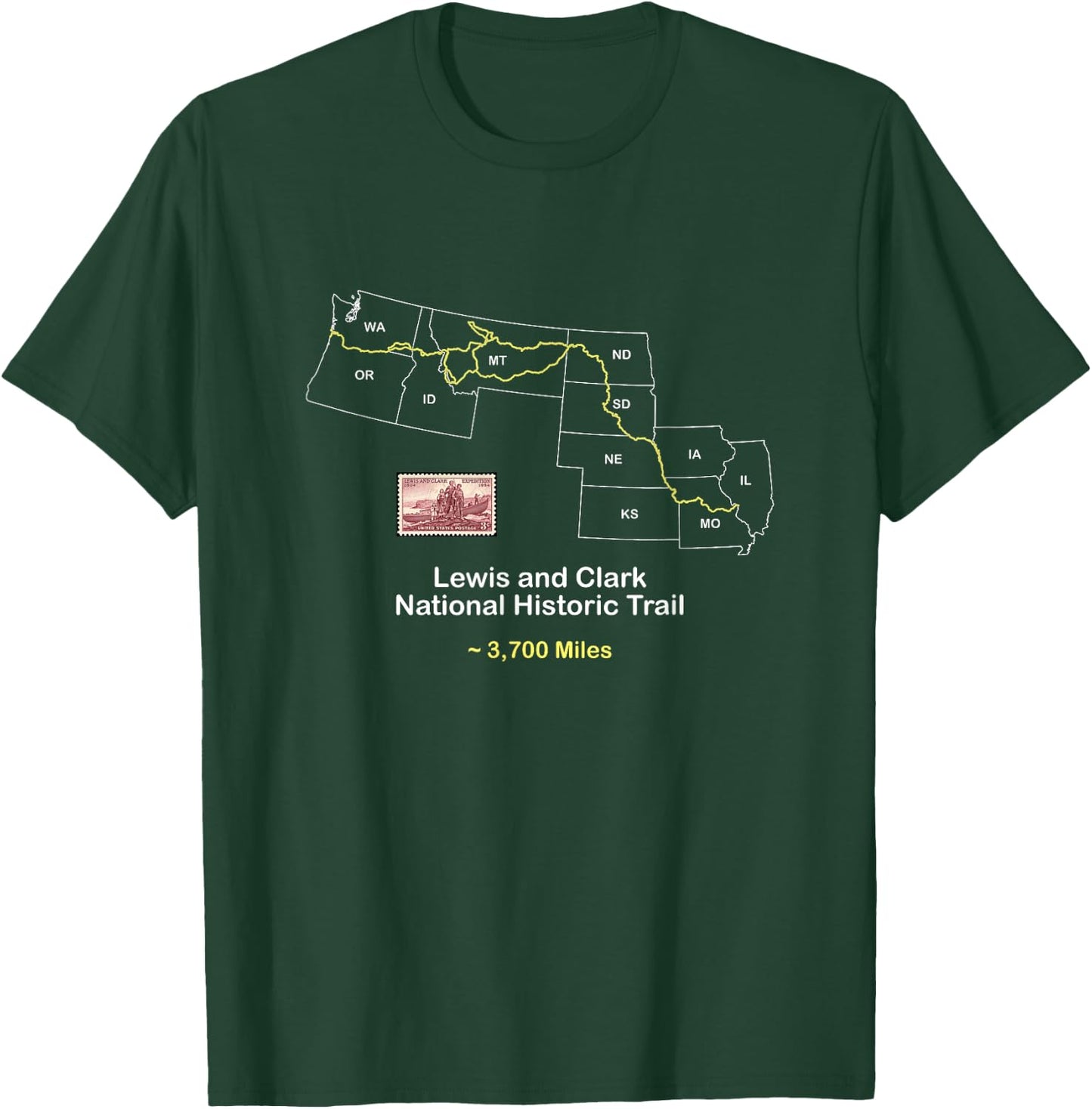Route Map of the Lewis and Clark National Historic Trail T-Shirt - T-Shirt | Forest