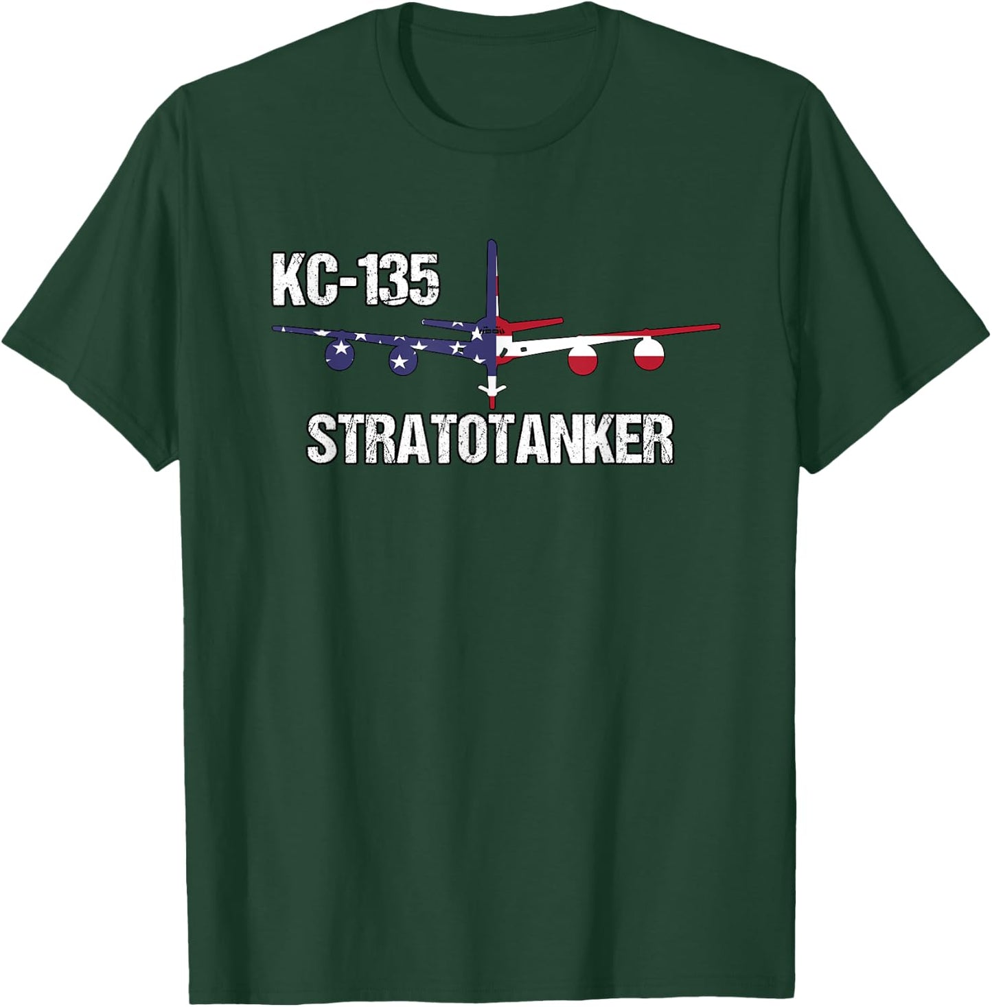 KC135 Stratotanker Air Force Pilot- American Flag Aviation T-Shirt - T-Shirt | Forest
