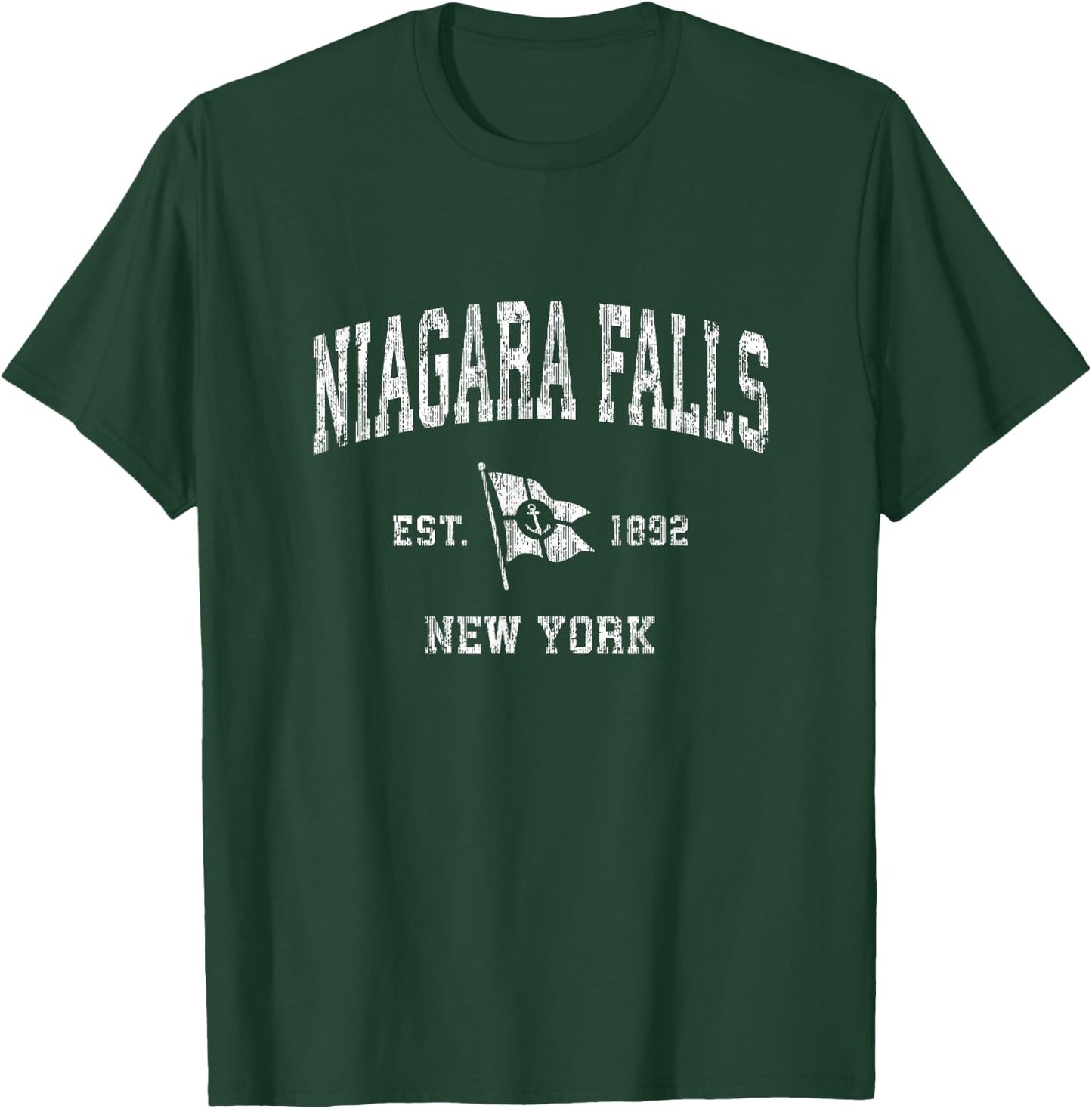 Niagara Falls NY Vintage Nautical Boat Anchor Flag Sports T-Shirt - T-Shirt | Forest
