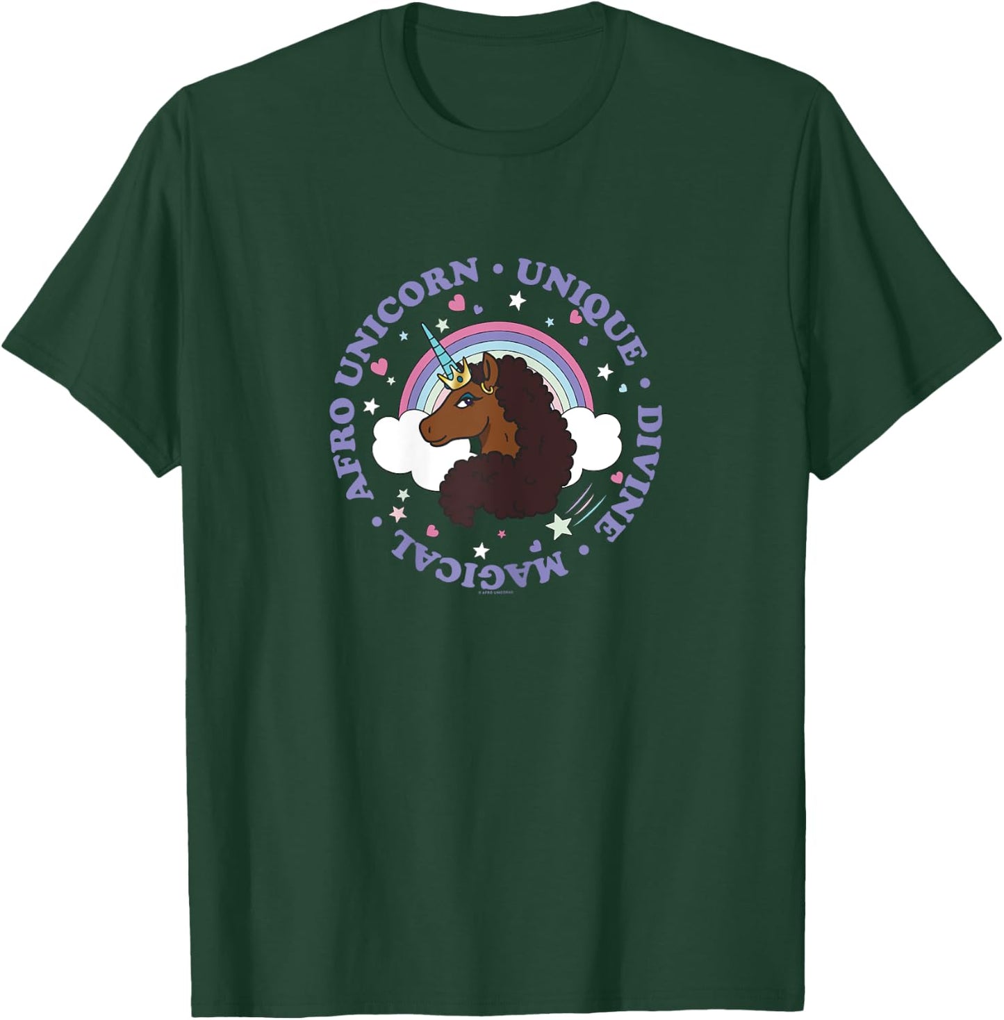 Afro Unicorn Unique Divine Magical Unique Cute Portrait T-Shirt - T-Shirt | Forest