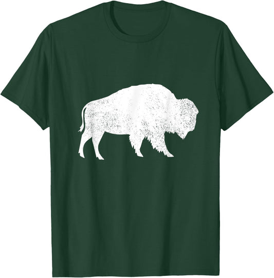 Distressed Bison Silhouette Buffalo Lover Animal T-Shirt - T-Shirt | Forest