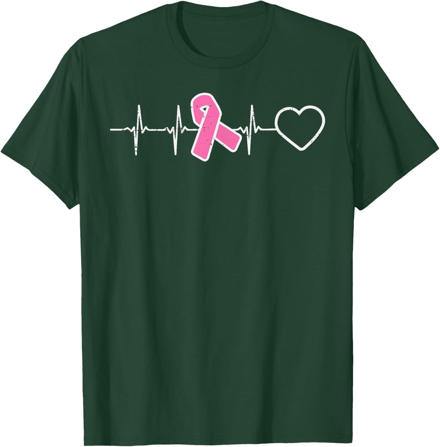 Heartbeat Pink Ribbon Nurse Srub Breast Cancer Awareness T-Shirt - T-Shirt | Forest