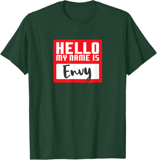 Funny Halloween Costume Hello My Name is Envy Pun Couples T-Shirt - T-Shirt | Forest