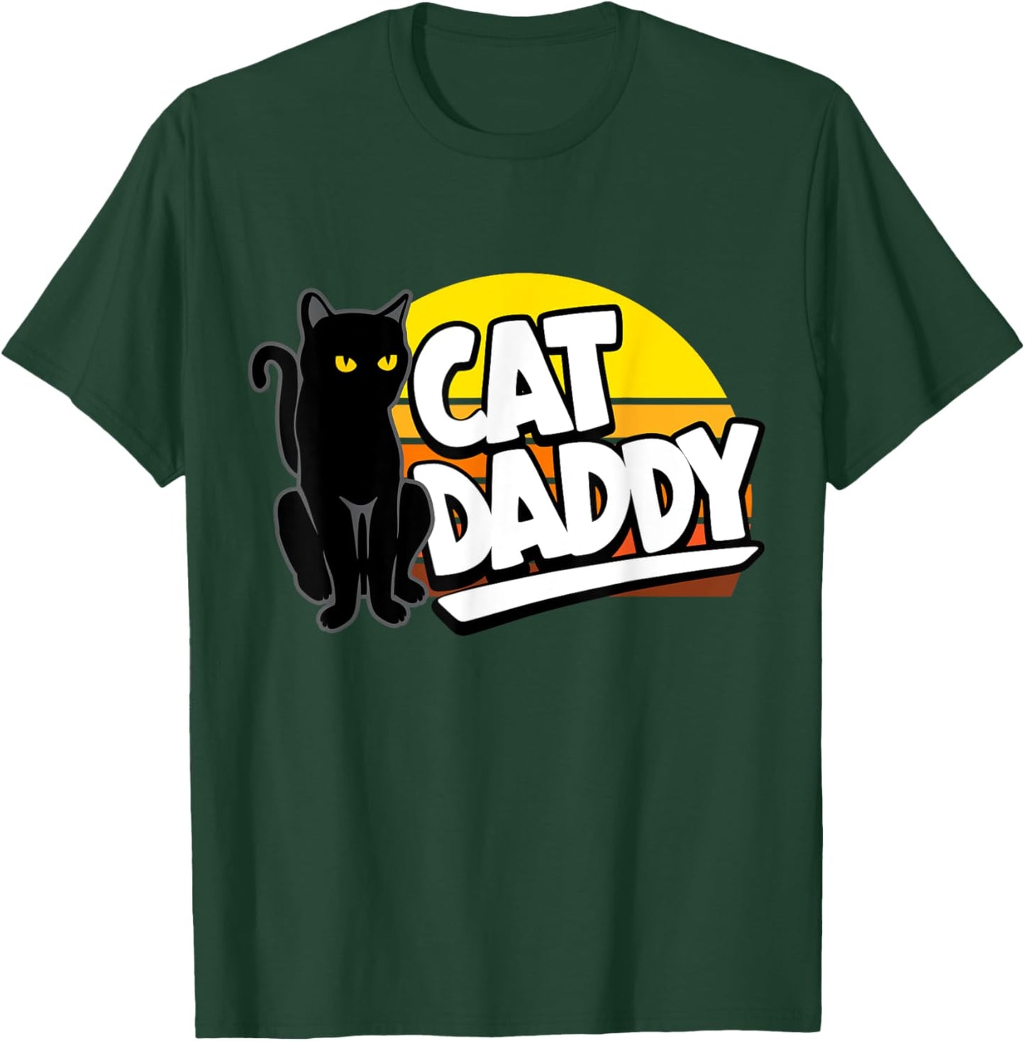 Cat Daddy Retro Sunset Cat Dad Black Cat Yellow Eyes T-Shirt - T-Shirt | Forest