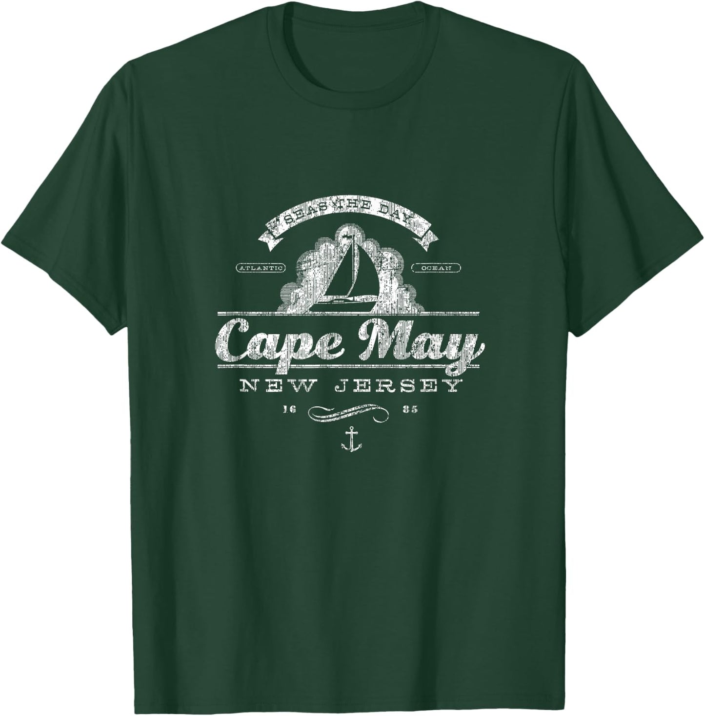 Cape May NJ Sailboat Vintage Nautical Throwback T-Shirt - T-Shirt | Forest