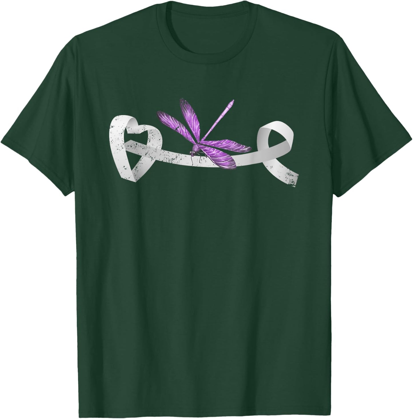 Dragonfly White Ribbon Lung Cancer Survivor Gift Lung Cancer T-Shirt - T-Shirt | Forest