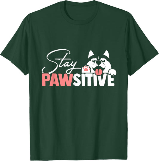 Stay Pawsitive Cute Dog and Cat Animal Paw Women T-Shirt - T-Shirt | Forest