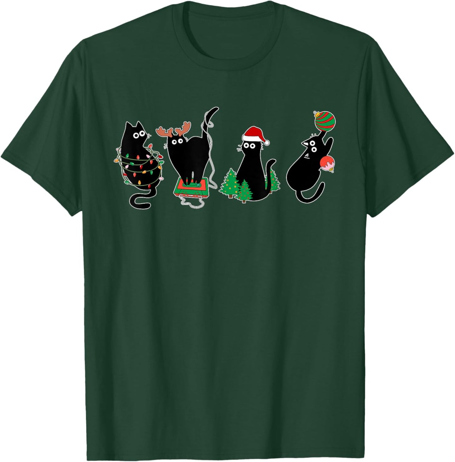 Black Cat Lover Family Xmas Christmas Pajama Matching Women Kids T-Shirt - T-Shirt | Forest