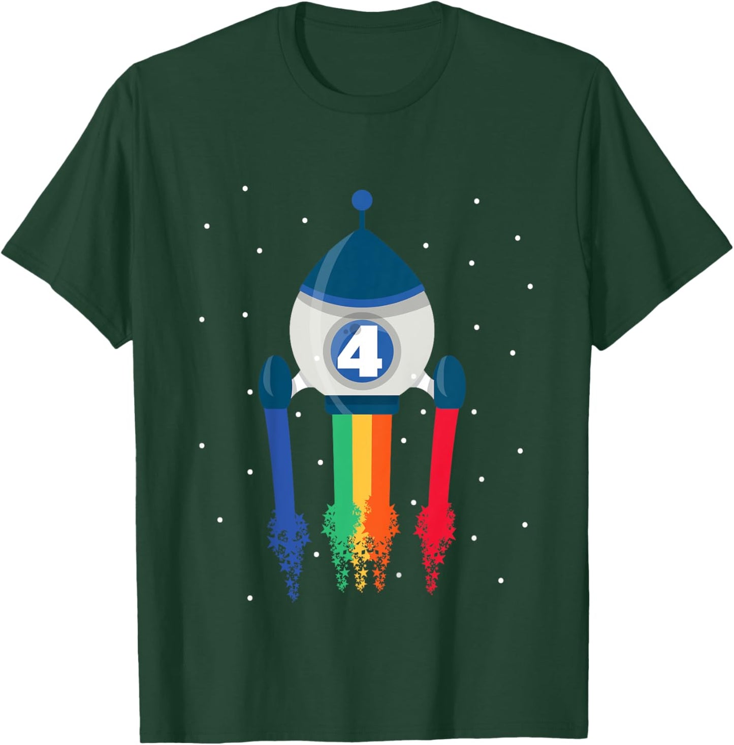 Kids I'm 4 Rainbow Space Rocket 4th Children's Son Birthday Party T-Shirt - T-Shirt | Forest