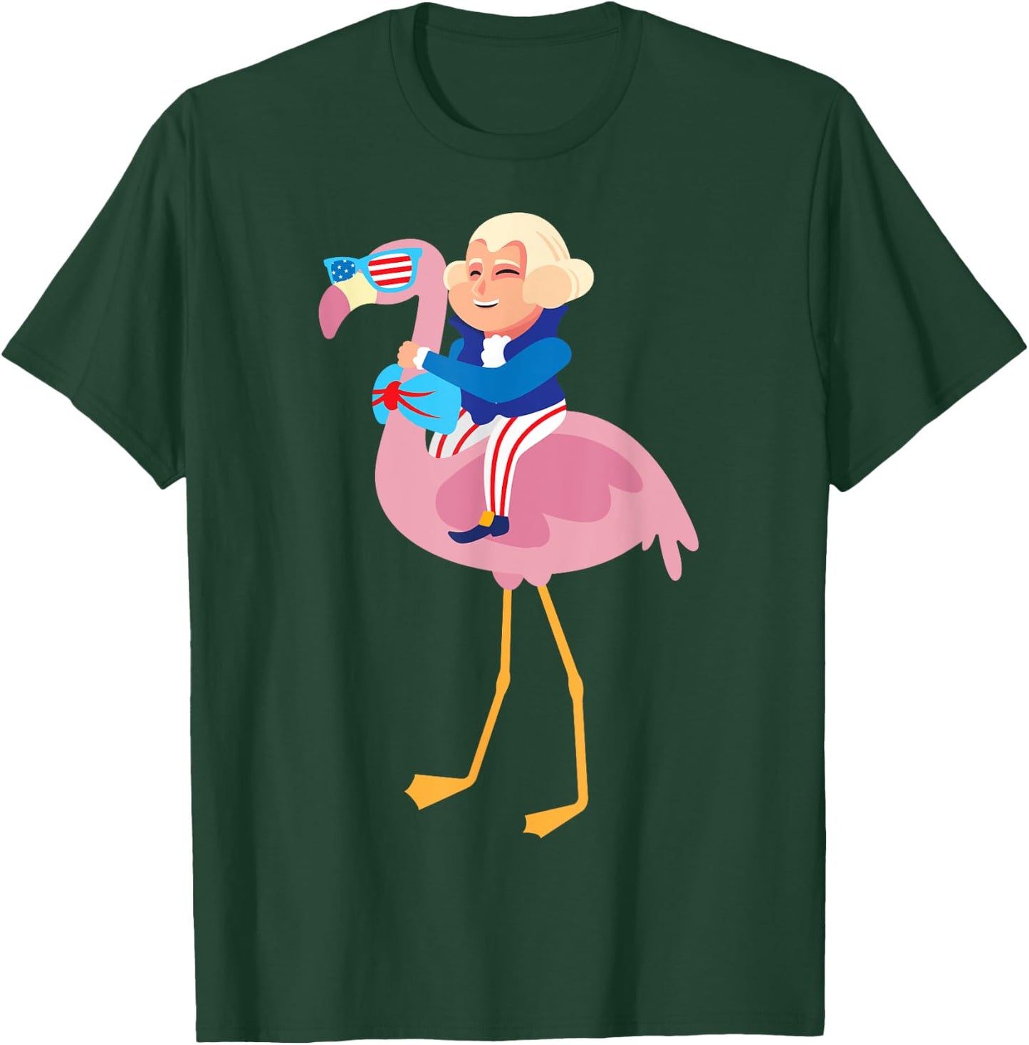 George Washington Flamingo 4th Of July American Flag Gift T-Shirt - T-Shirt | Forest