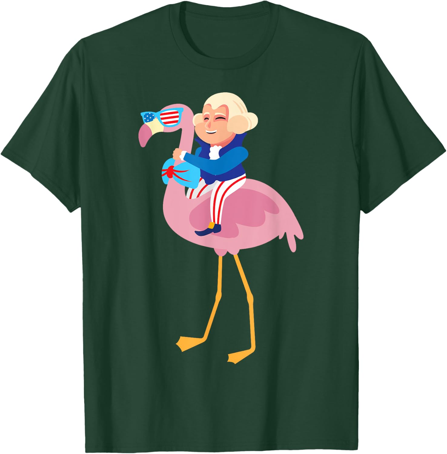 George Washington Flamingo 4th Of July American Flag Gift T-Shirt - T-Shirt | Forest