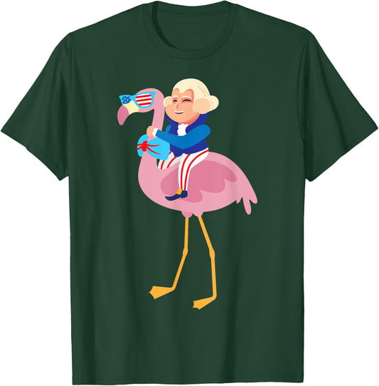 George Washington Flamingo 4th Of July American Flag Gift T-Shirt - T-Shirt | Forest