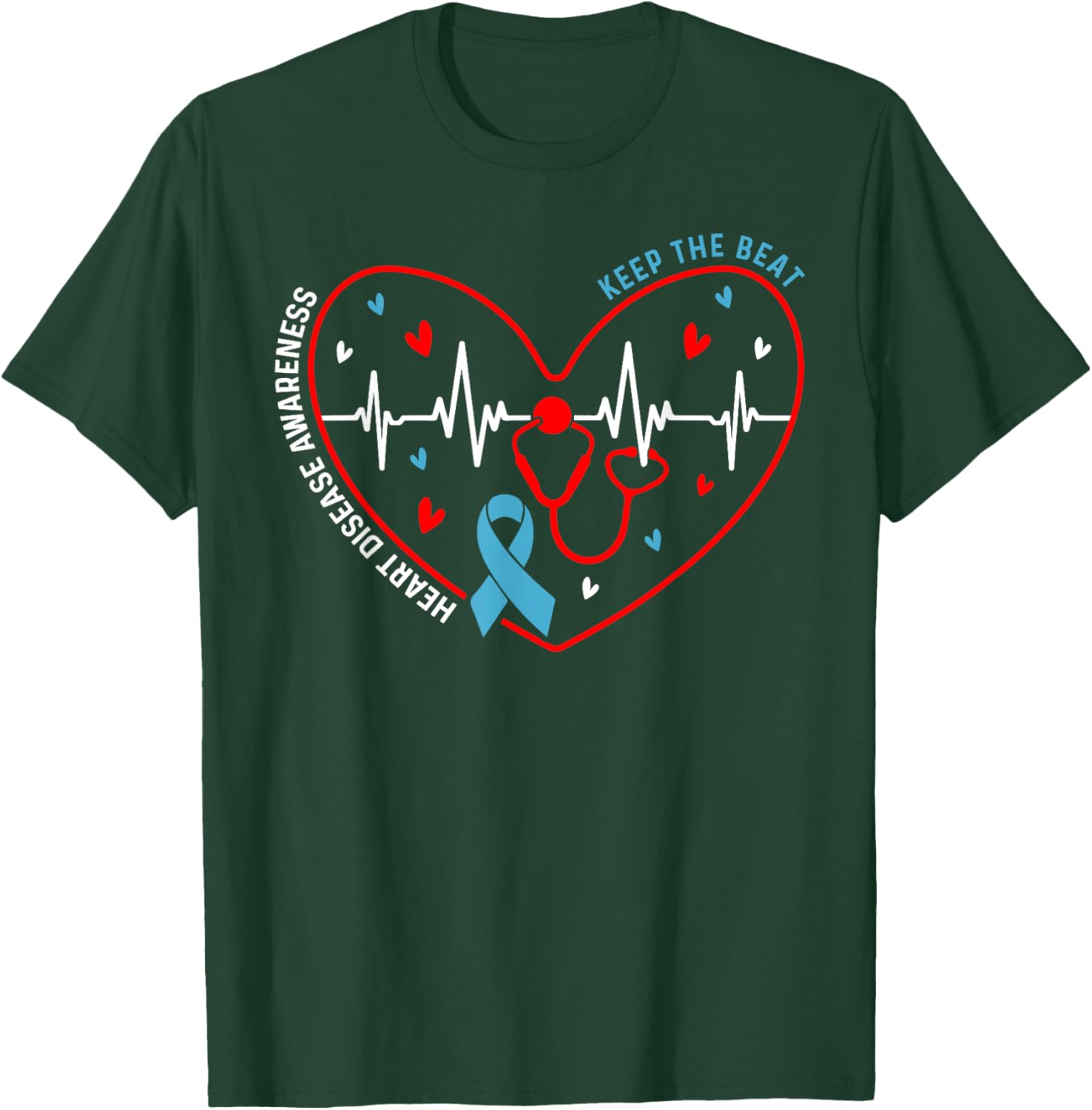 Heart Disease Awareness Heartbeat Survivor Warrior Support T-Shirt - T-Shirt | Forest