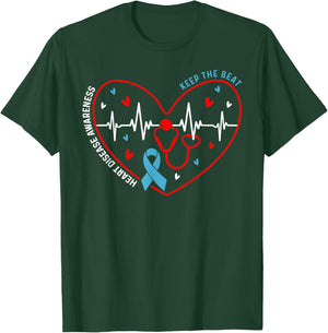Heart Disease Awareness Heartbeat Survivor Warrior Support T-Shirt - T-Shirt | Forest