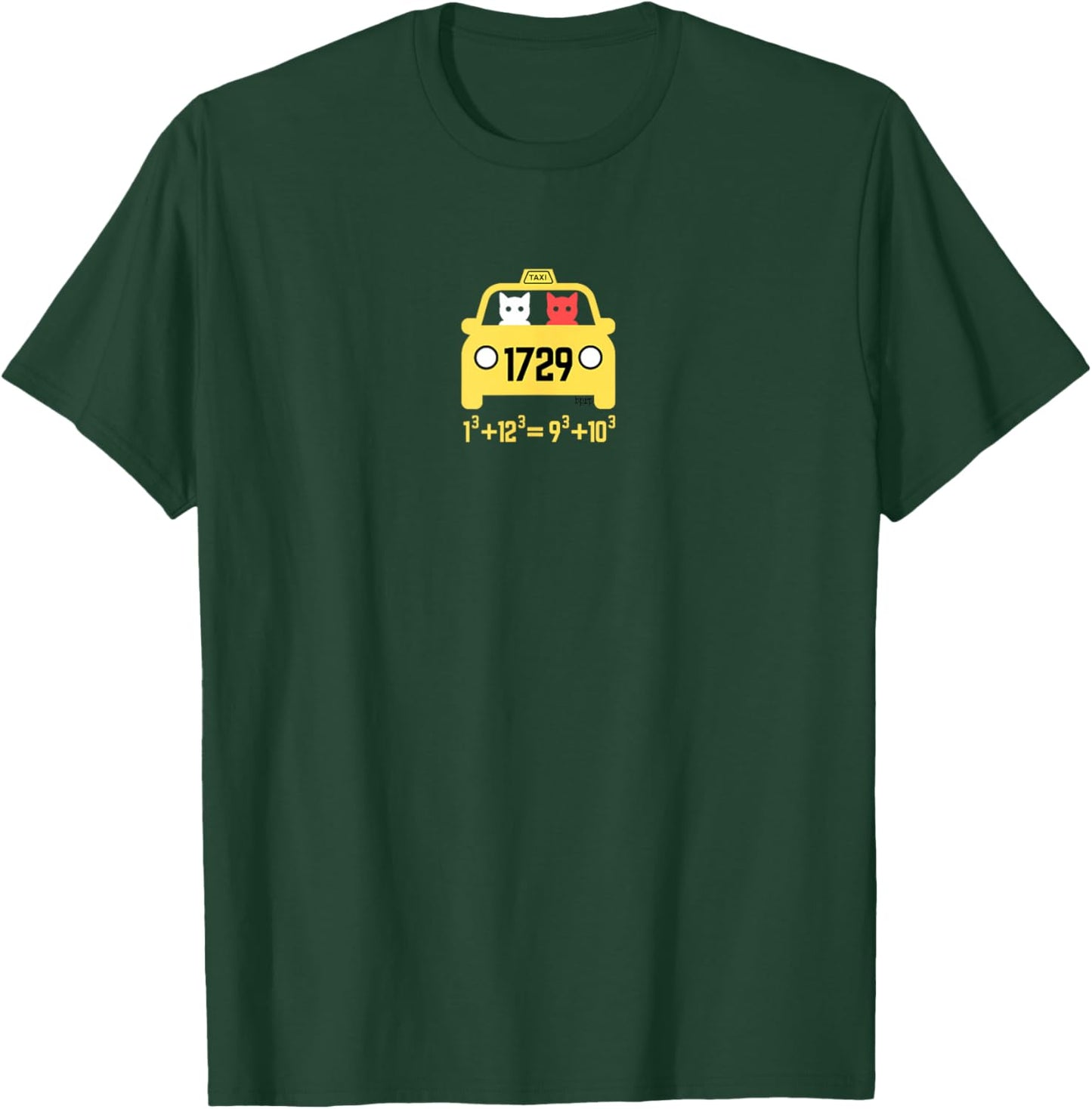 bprp Math Merch Blackpenredpen Taxi Cat, Ramanujan Taxi Cab Number 1729 -Adults , Small, Black, Short Sleeve, Classic Fit T-Shirt - T-Shirt | Forest