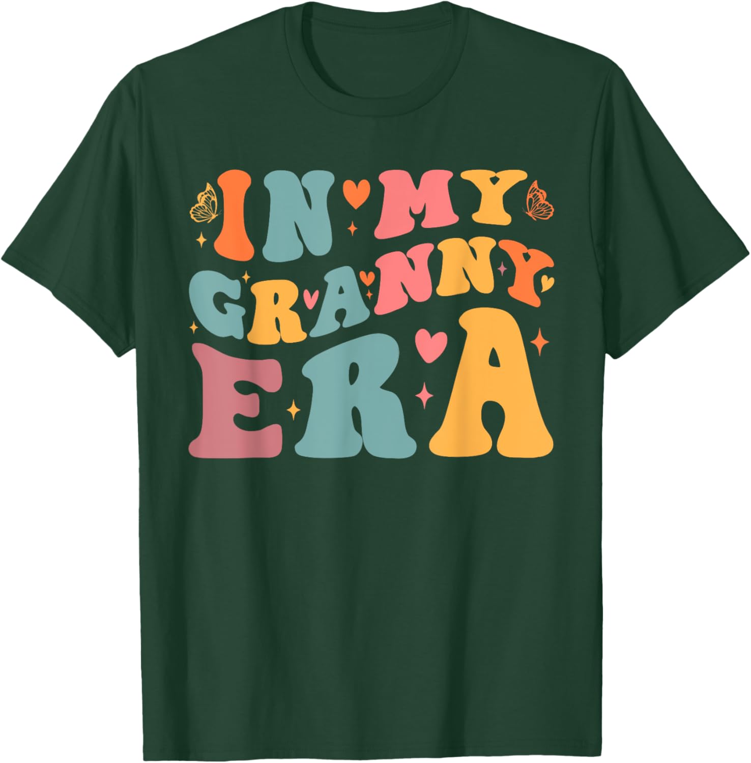 In My Granny Era Pregnancy Announcement Grandma Mother's Day , Small, Black T-Shirt - T-Shirt | Forest
