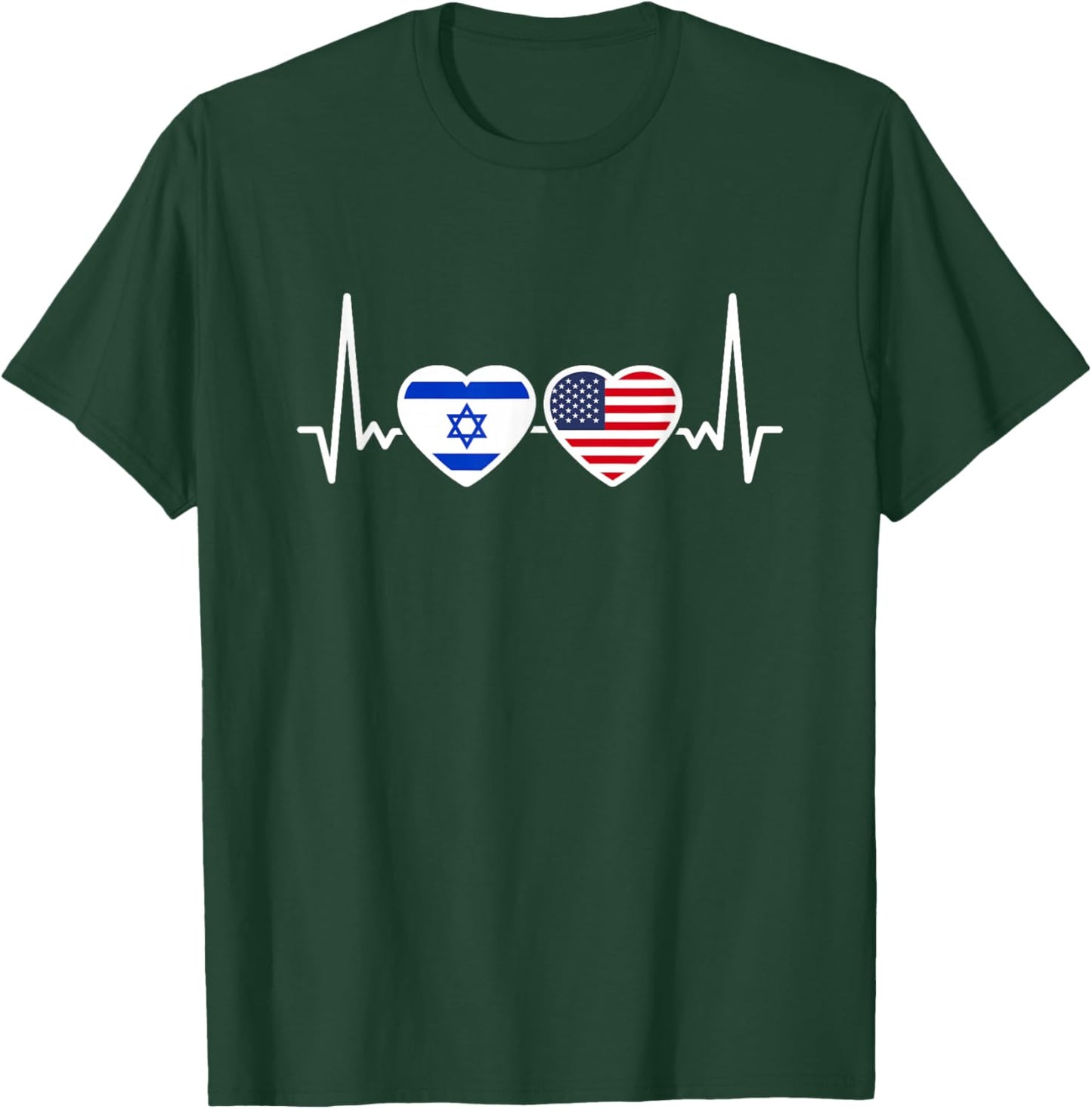 Israel USA Heartbeat Flag American Israeli T-Shirt - T-Shirt | Forest