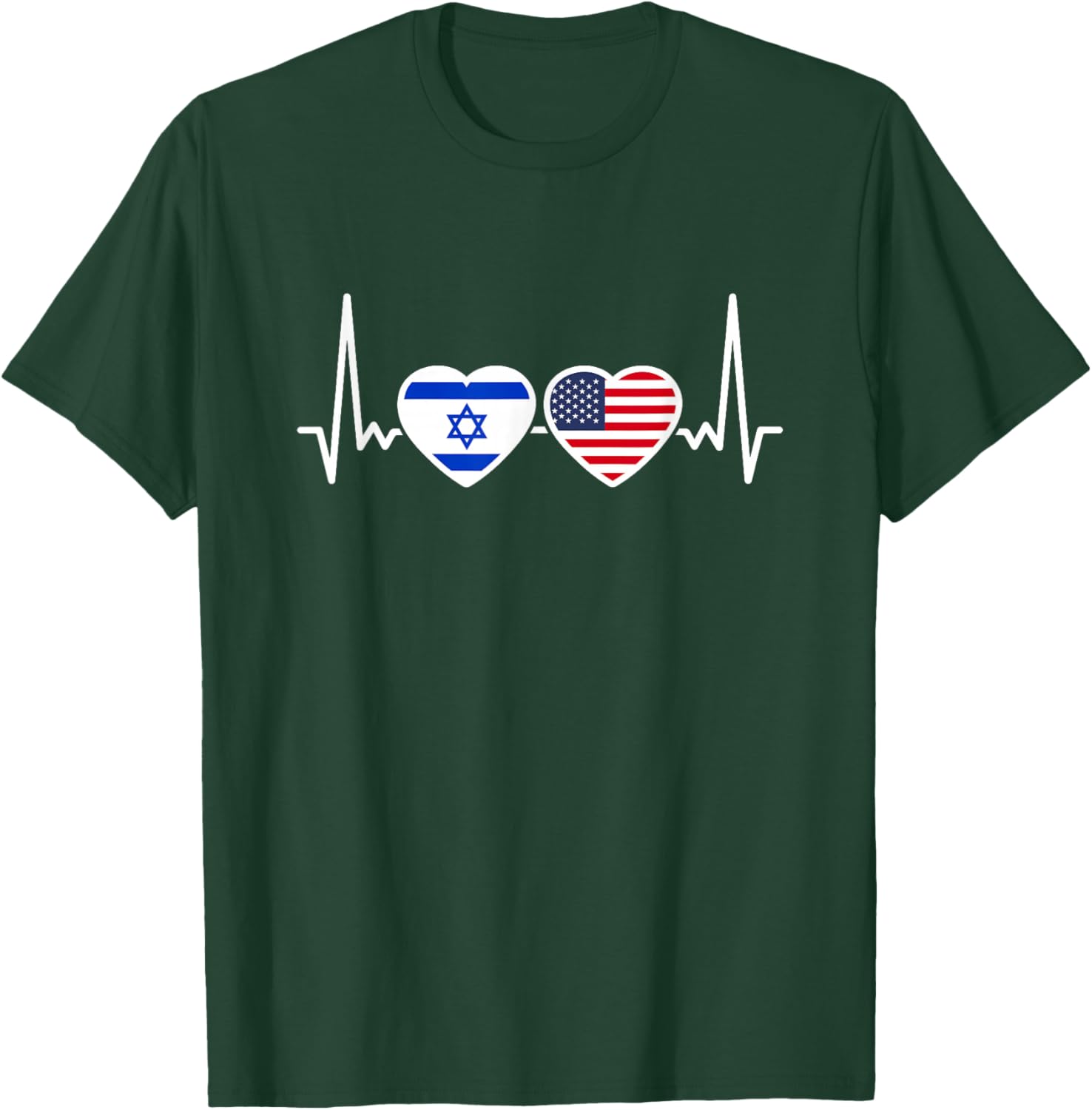 Israel USA Heartbeat Flag American Israeli T-Shirt - T-Shirt | Forest