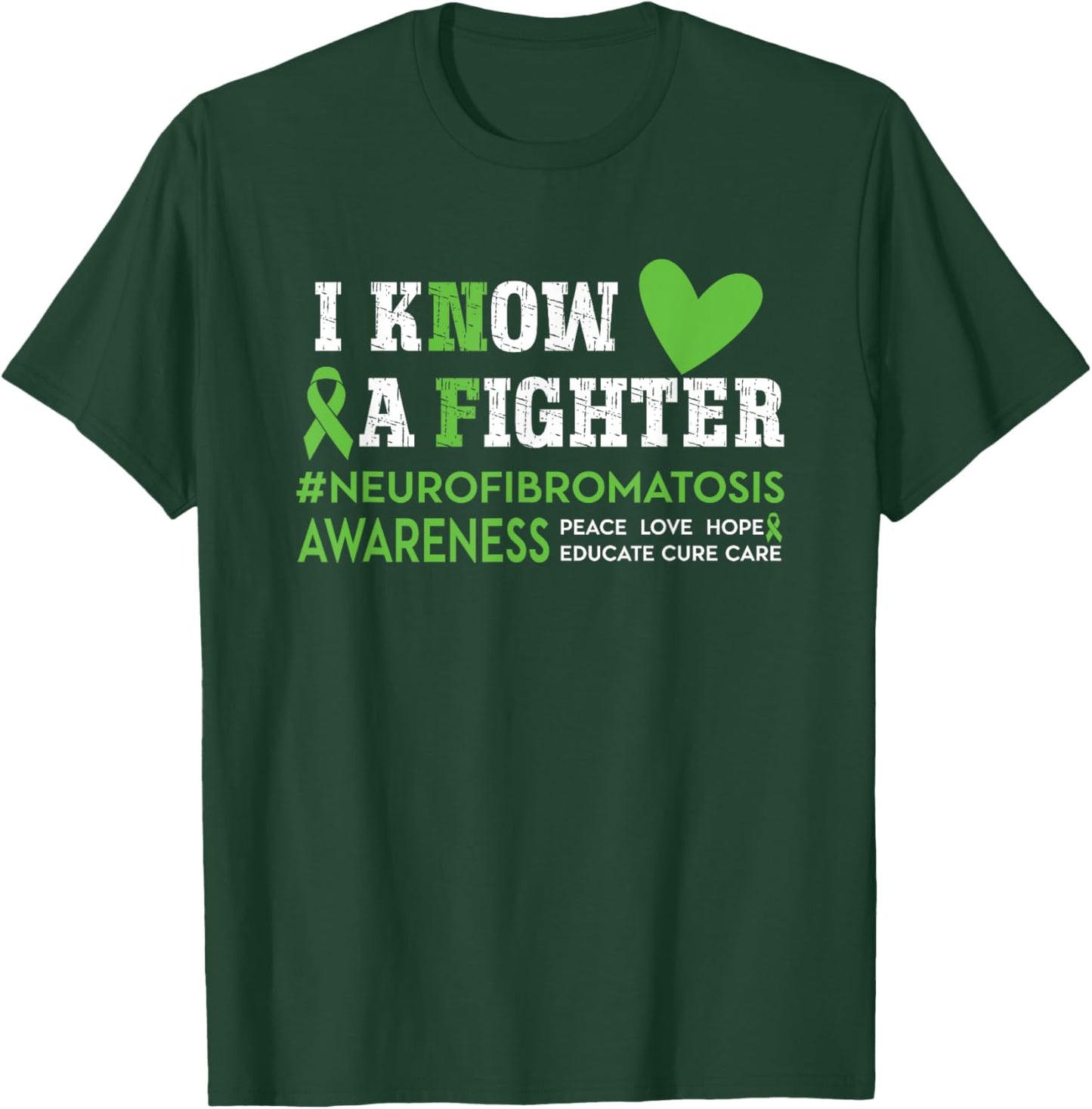 NF Neurofibromatosis Awareness I Know a Fighter Green Ribbon T-Shirt - T-Shirt | Forest