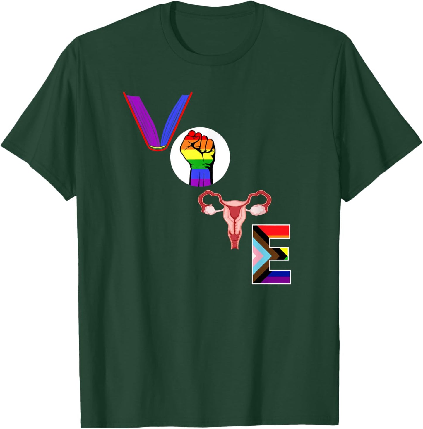 Vote - Books - Fist - Ovaries - LGTBQ - Rainbow T-Shirt - T-Shirt | Forest