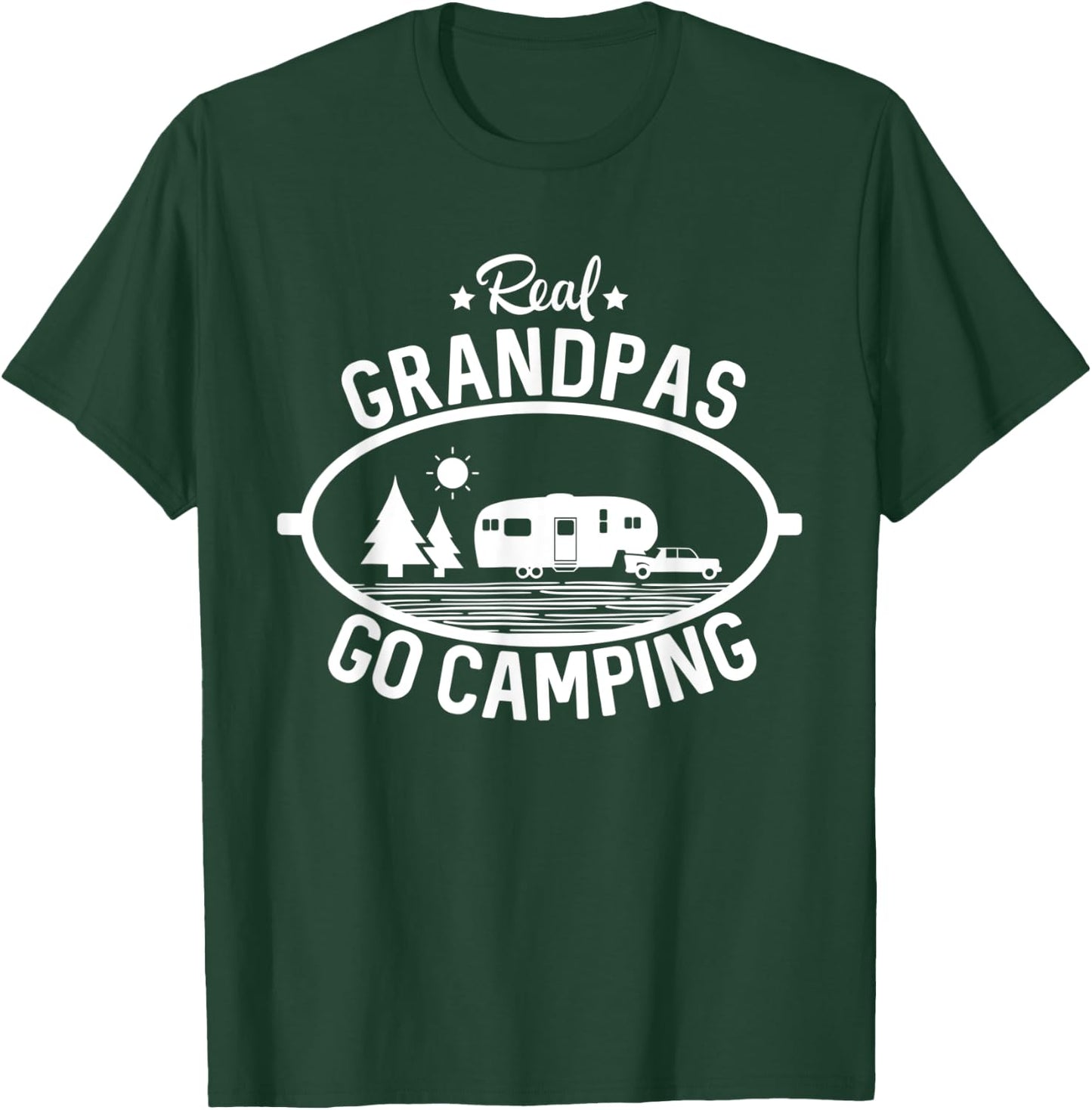 Real Grandpas Go Camping 5th Wheel Camper RV Vacation Gift T-Shirt - T-Shirt | Forest