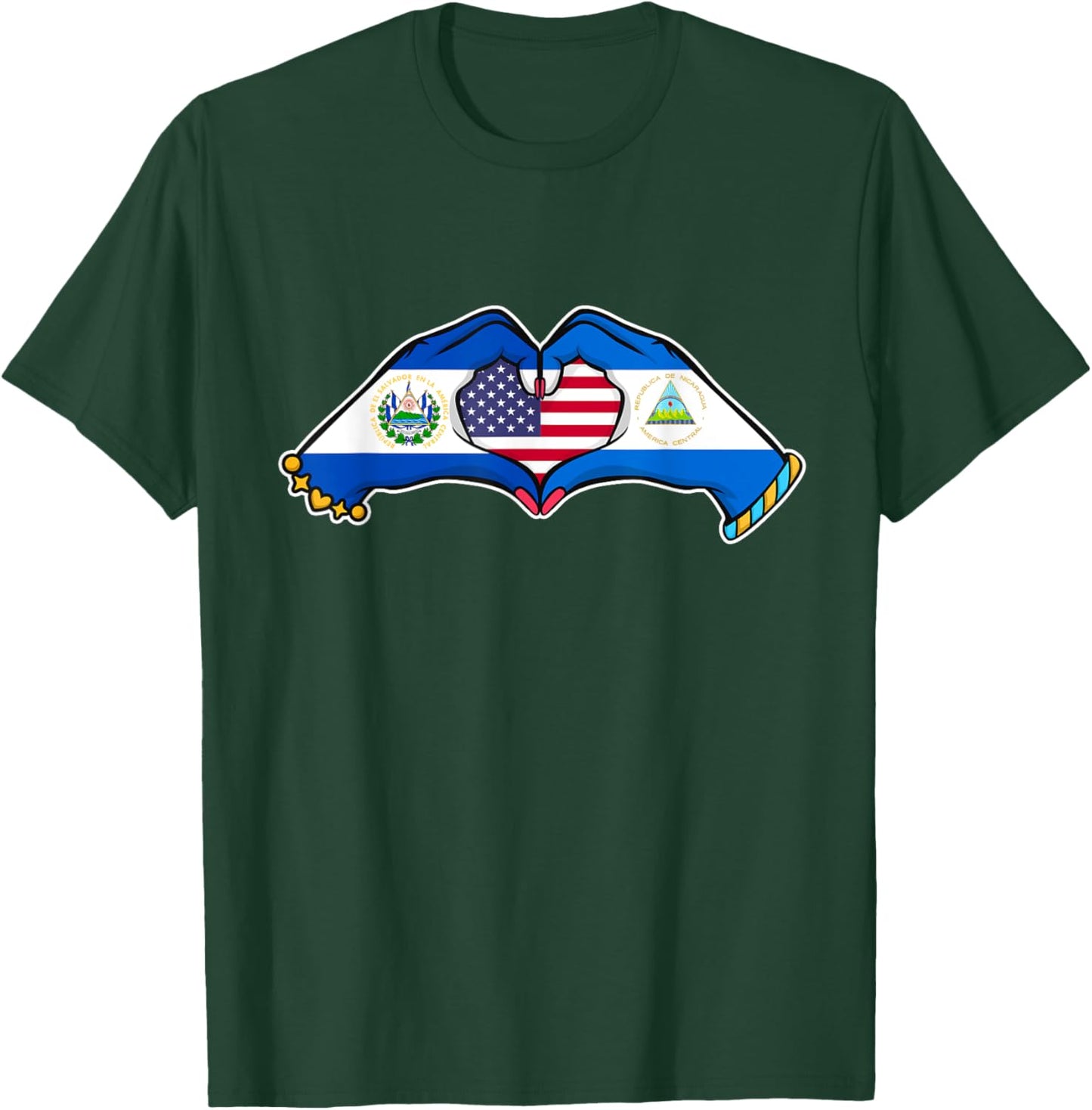 Heart hands El Salvador, Nicaragua and the US. T-Shirt - T-Shirt | Forest