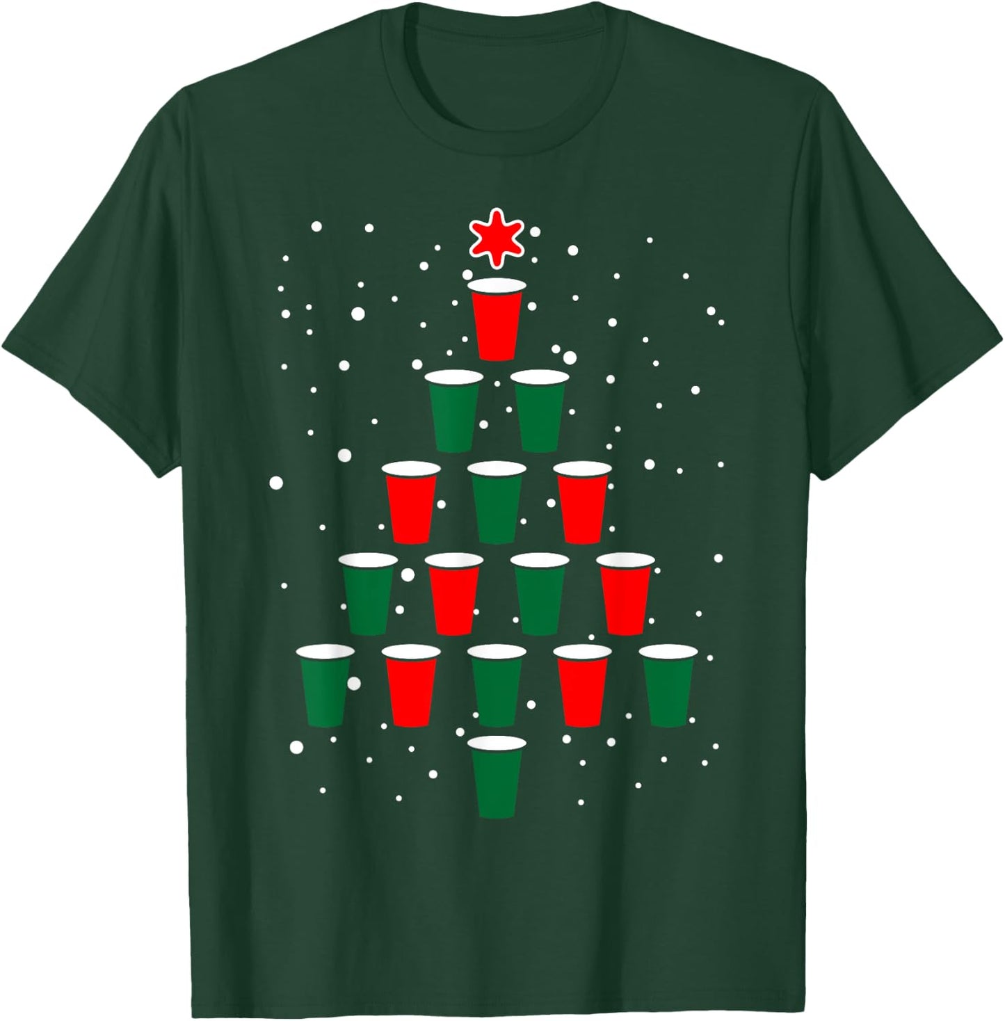 Fitintheflow -Adults Beer Pong Christmas Tree , Black, 3X-Large, Short Sleeve, , Classic Fit, Cotton 80% Polyester 20% T-Shirt - T-Shirt | Forest