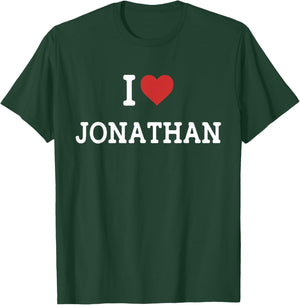 Funny Gift Jonathan Name - I Love Jonathan - I Heart Jonathan - Men's -Adults & Kids Black Cotton 65% Polyester 35% Casual Halloween Thanksgiving Birthday T-Shirt - T-Shirt | Forest