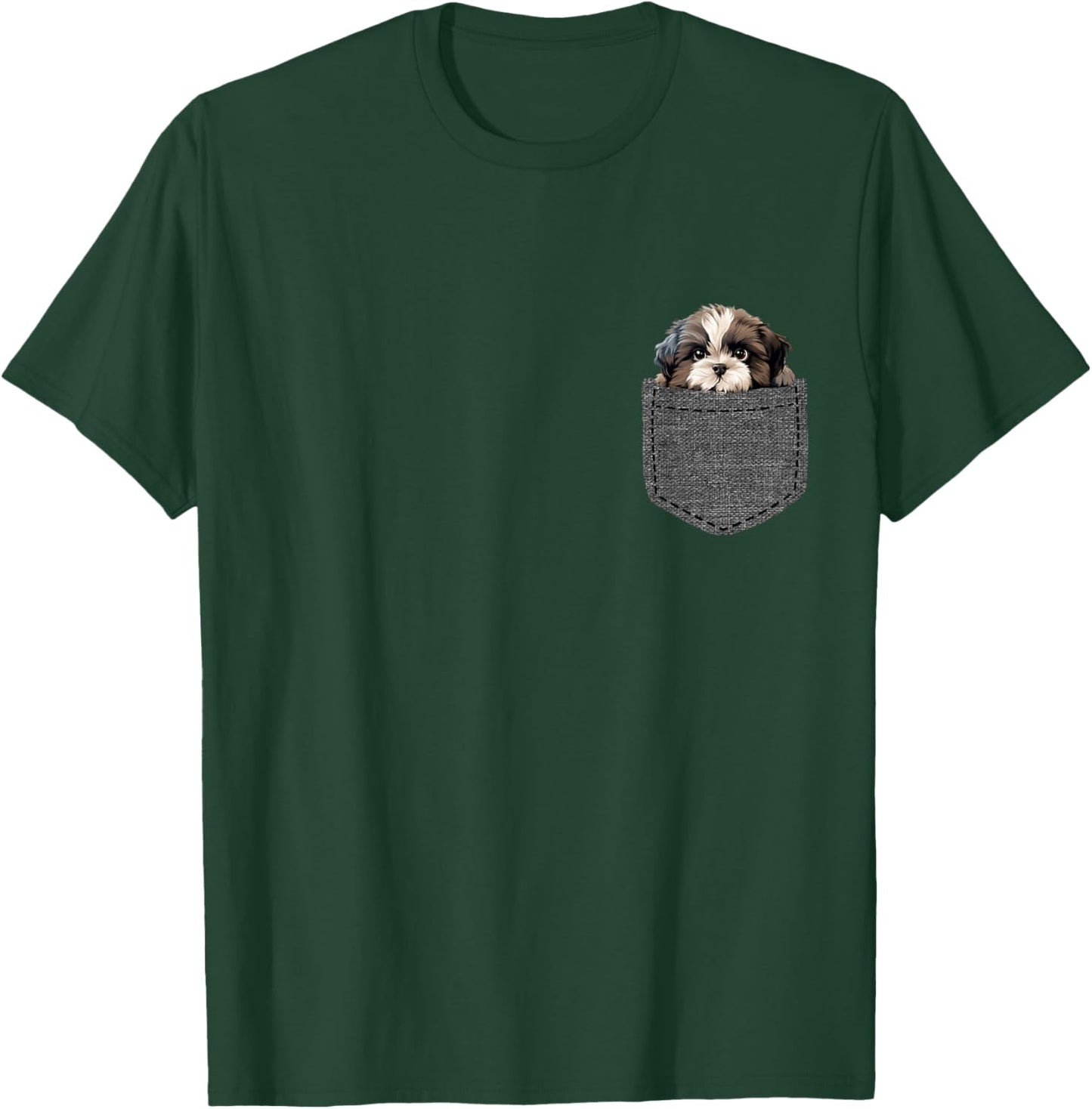 Shih Tzu Dog in Pocket Women Girls Kids T-Shirt - T-Shirt | Forest