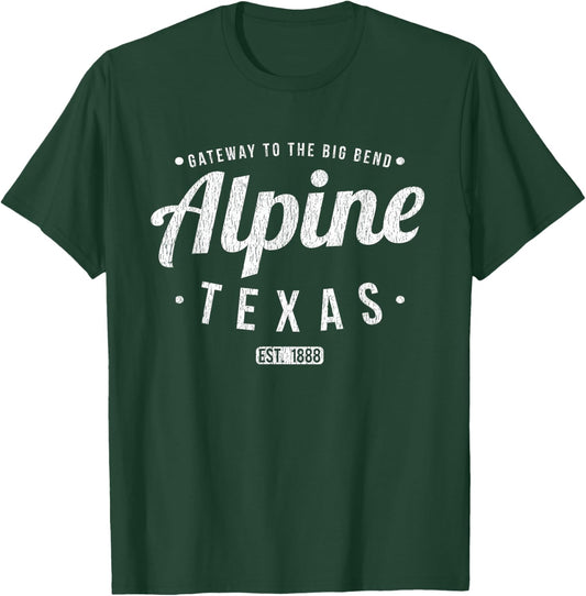 Alpine Texas Vintage Minimalist Retro Souvenir TX Alpine T-Shirt - T-Shirt | Forest