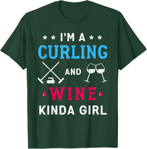 Curling And Wine Curler Team Women Funny Curling Sport T-Shirt - T-Shirt | Forest