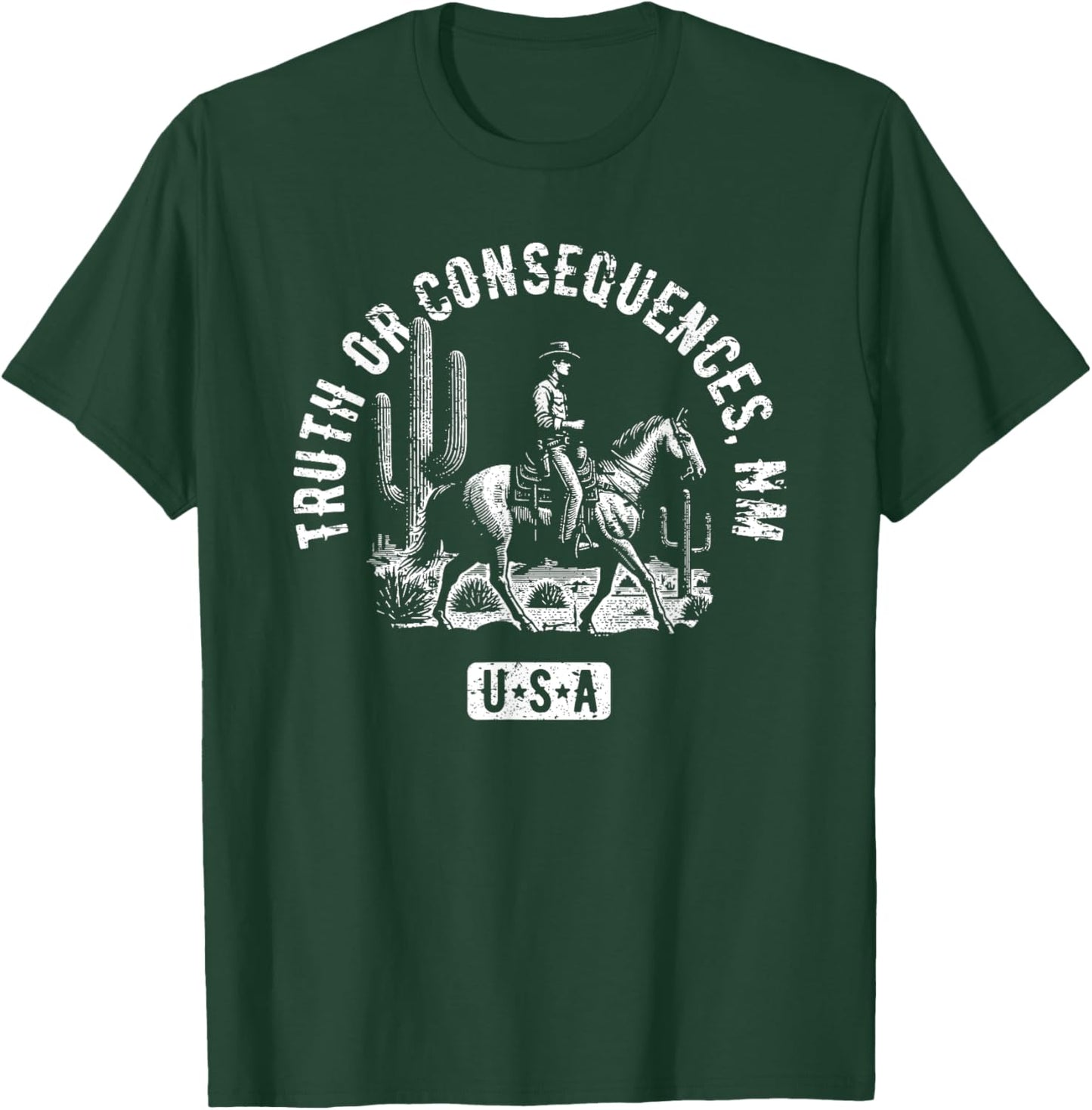 Truth or Consequences NM USA Cowboy Horse Distressed Design T-Shirt - T-Shirt | Forest